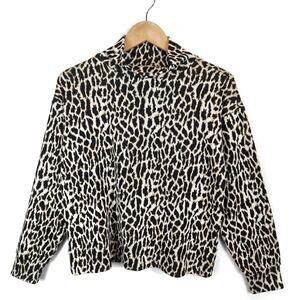 LOFT Women's Leopard Animal Print Cropped Long Sleeve Knit Sweater Size Medium